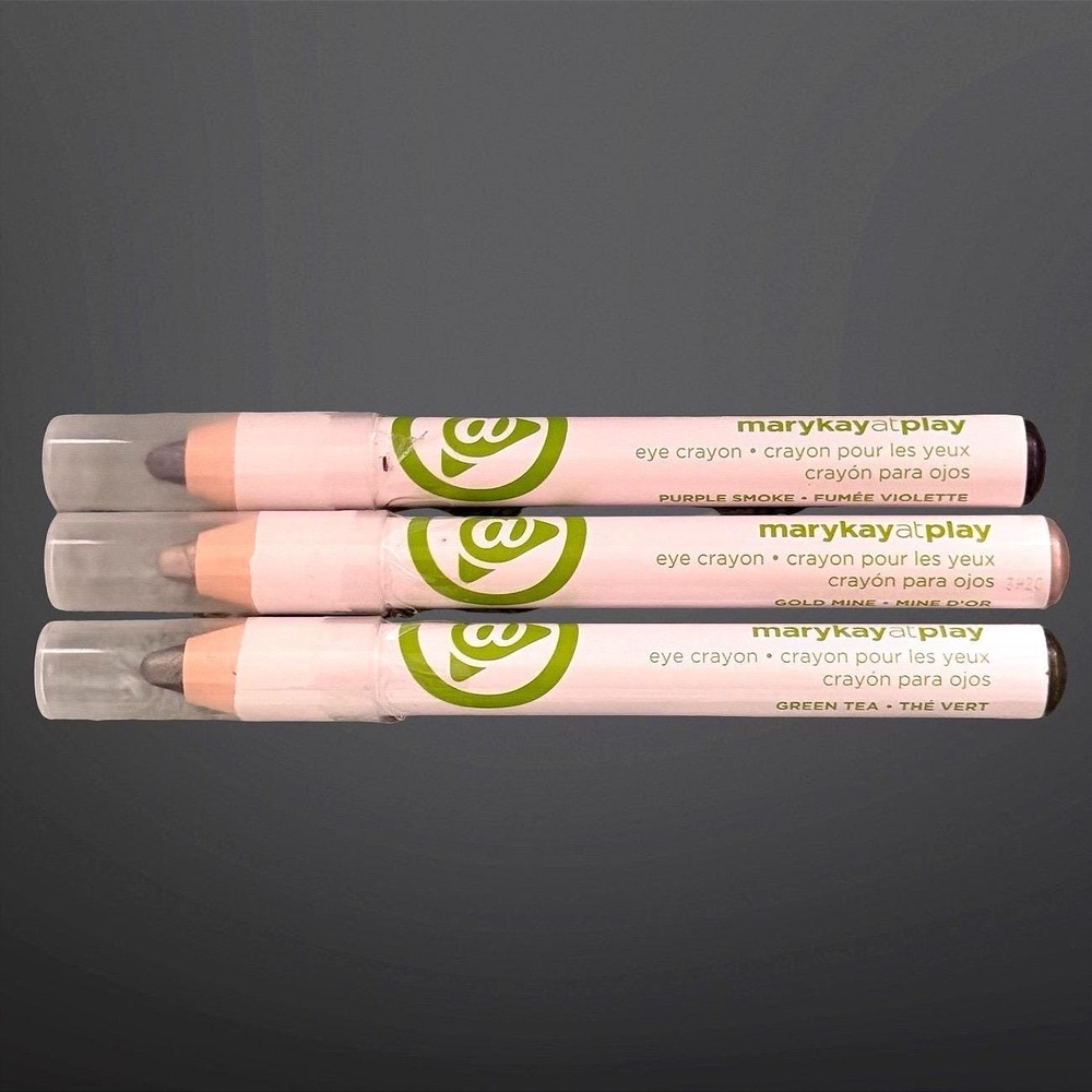 Mary Kay At Play Eye Crayon Set Purple Smoke Gold Mine Green Tea Sealed NOS Lot